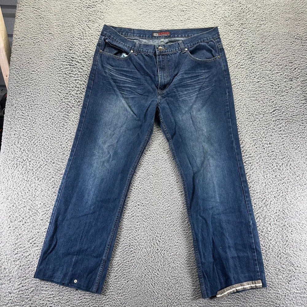 Kenpo Jeans Mens 40x30 Blue Cotton Denim Straight Faded Western Cowboy Gothic